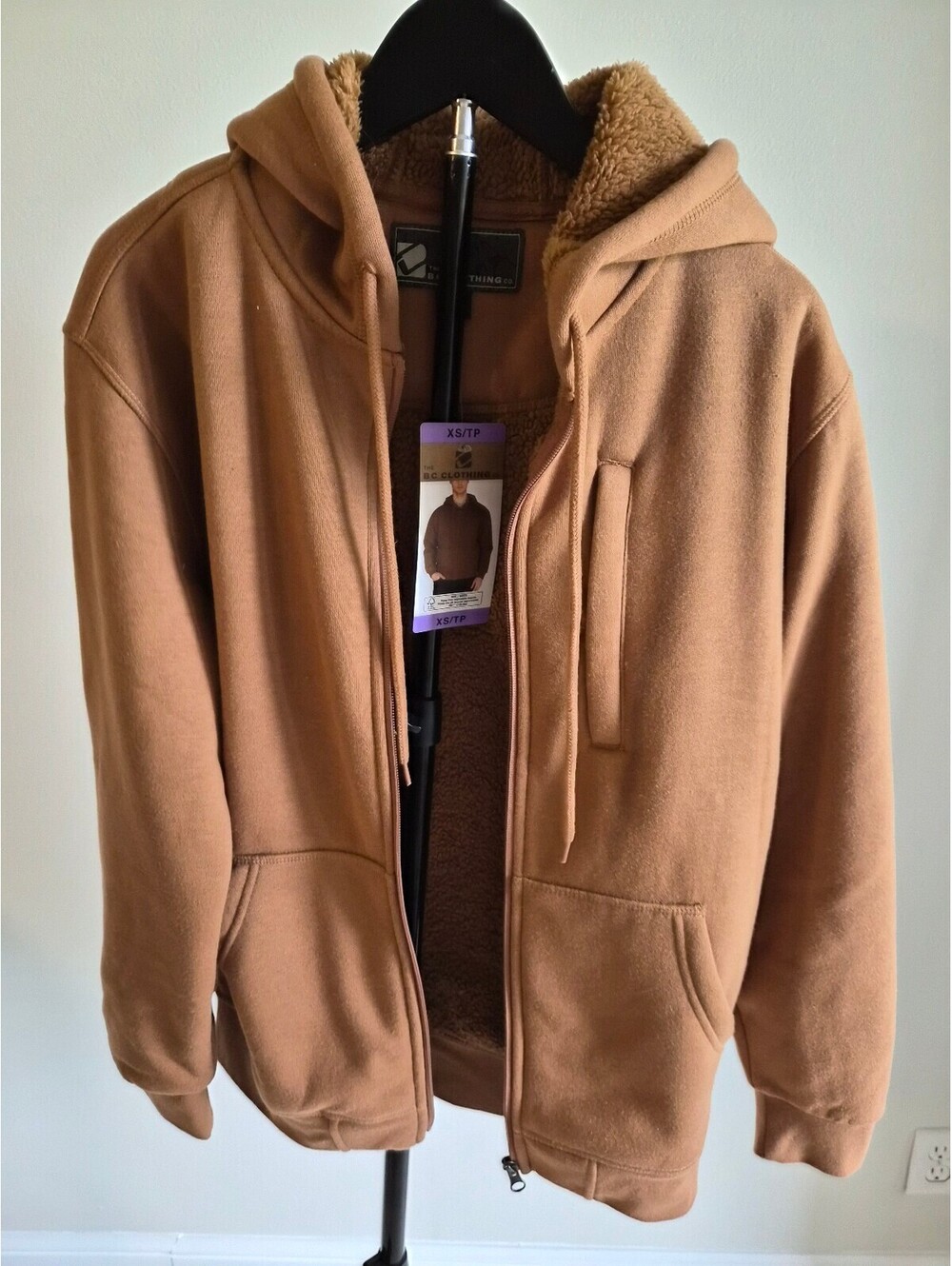 B.C. Clothing Co. Men's Brown Sherpa Lined Hoodie Jacket XS 0070